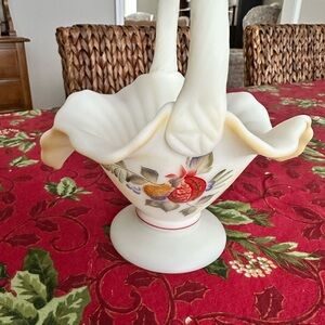 Fenton Glass Elegant Cream Floral Basket